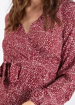 Gini London Burgundy Animal Print Split Detail Midi Wrap Dress