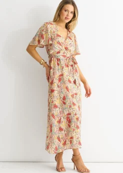 Gini London Floral Jacquard Chiffon Midi Dress