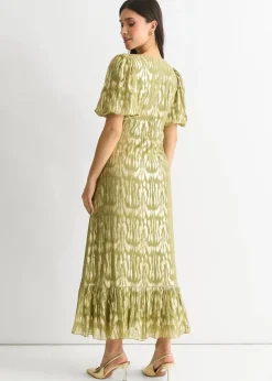 Gini London Green Viscose Animal Jacquard Occasion Midi dress