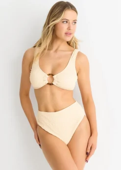 Gini London Ivory Textured High Waist Bikini Bottom