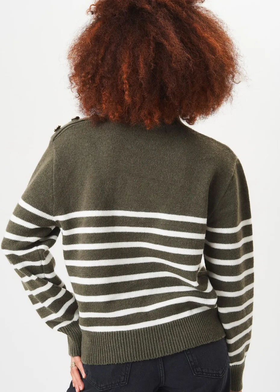 Gini London Khaki High Neck Stripe Oversized Jumper