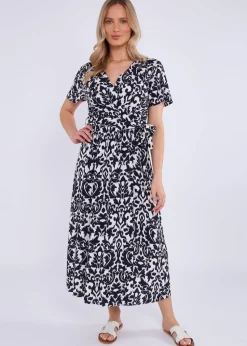 Gini London Navy Short Sleeves Viscose Wrap Midi Dress