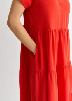 Gini London Red V Neck Pocket Smock Midi Dress