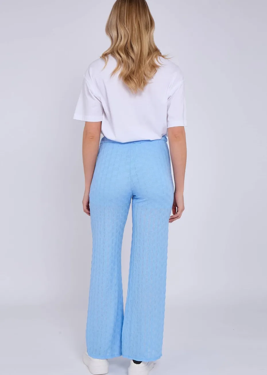Gini London Sky Blue Textured Elasticated Waist Flared Trousers
