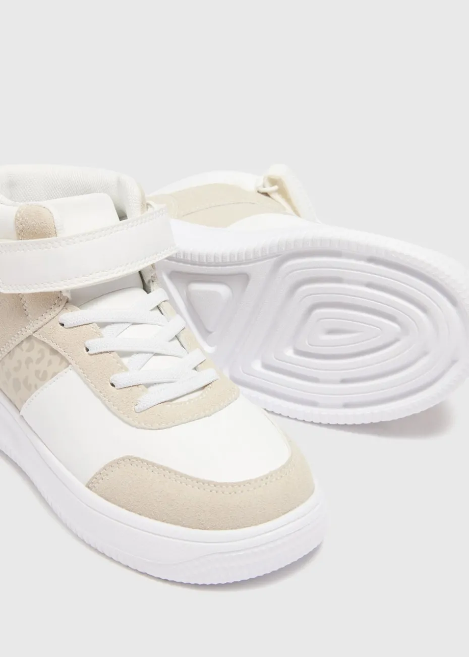 Girls Beige Faux Leather High Top Trainers (Younger 10-Older 5)