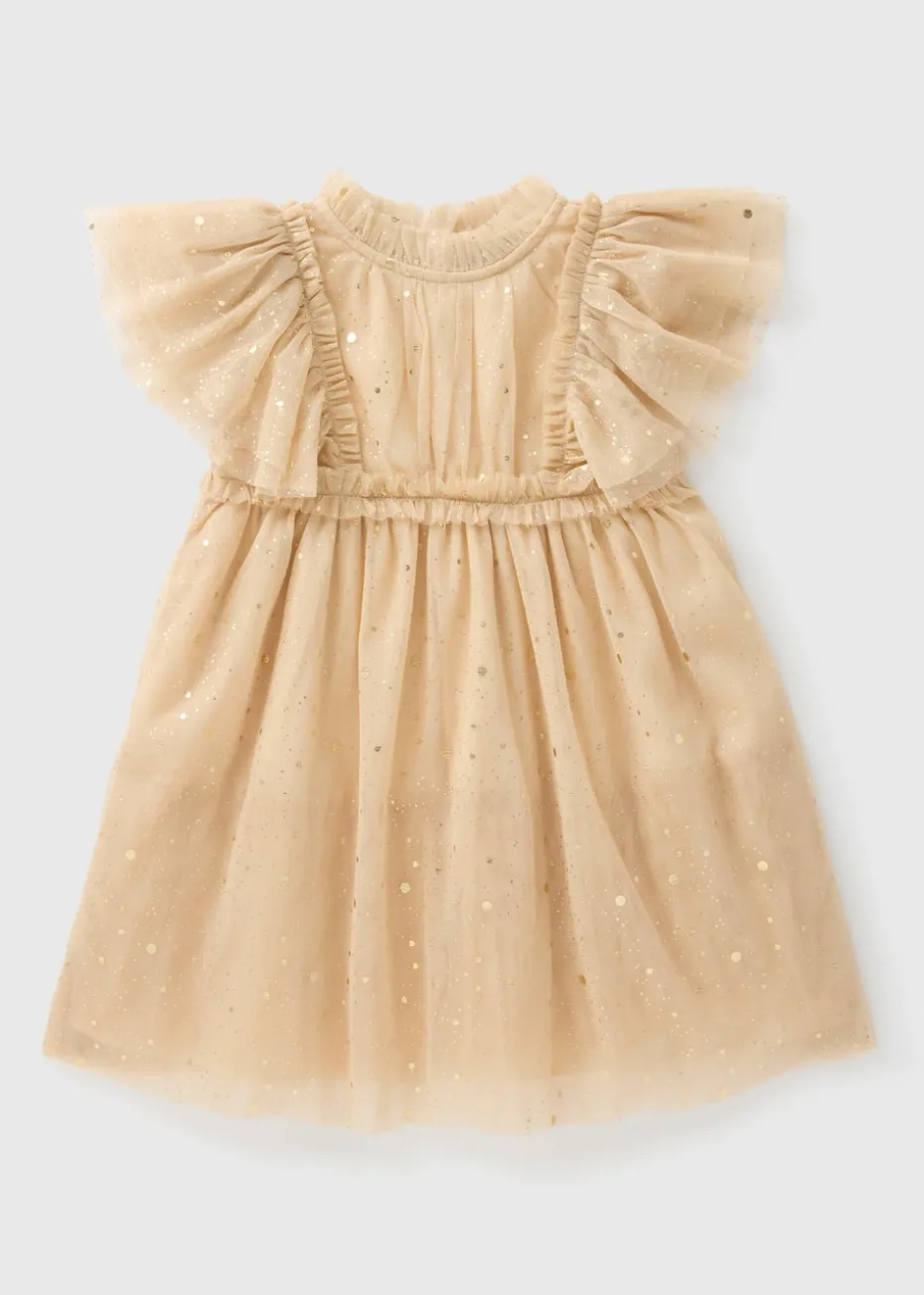 Girls Beige Mesh Star Dress (1-7yrs)