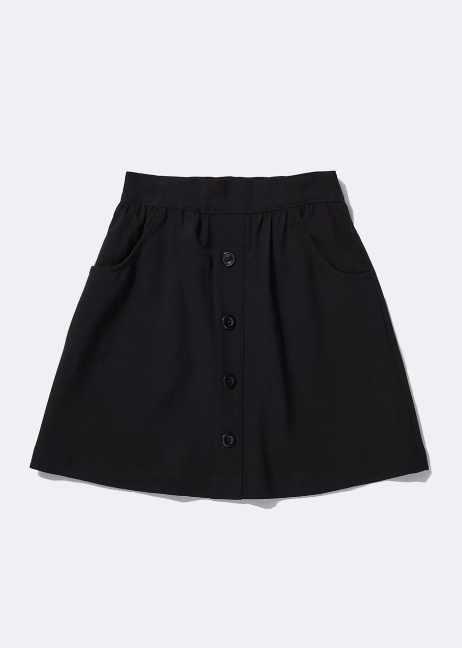 Girls Black Button Front School Skirt (4-13yrs)