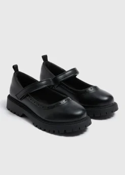 Girls Black Chunky Sole School Shoes (Younger 10-Older 6)