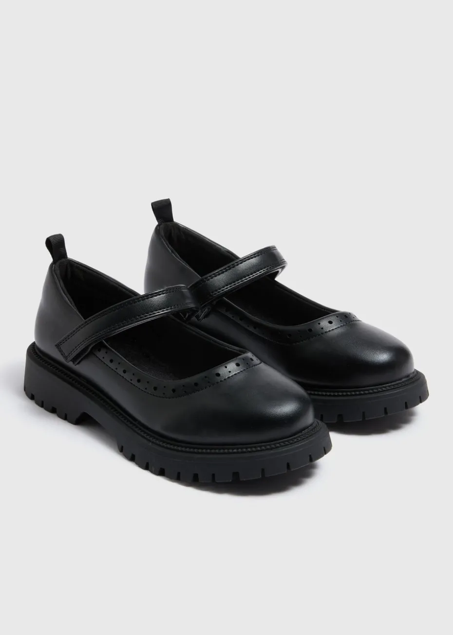 Girls Black Chunky Sole School Shoes (Younger 10-Older 6)
