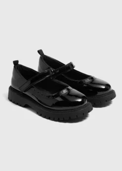 Girls Black Patent Chunky School Shoes (Younger 10-Older 6)
