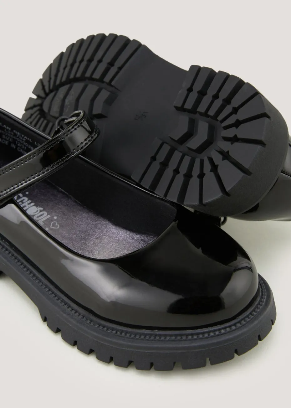 Girls Black Patent Chunky School Shoes (Younger 10-Older 5)