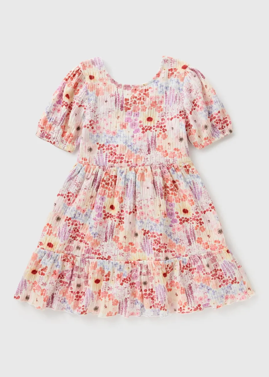Girls Multicolour Floral Crinkle Dress (7-15yrs)