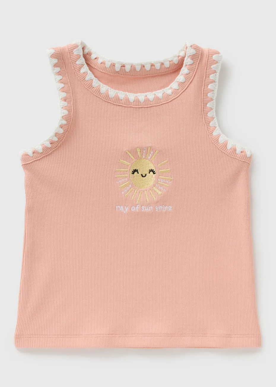 Girls Peach Sun Embroidered Vest (1-7yrs)