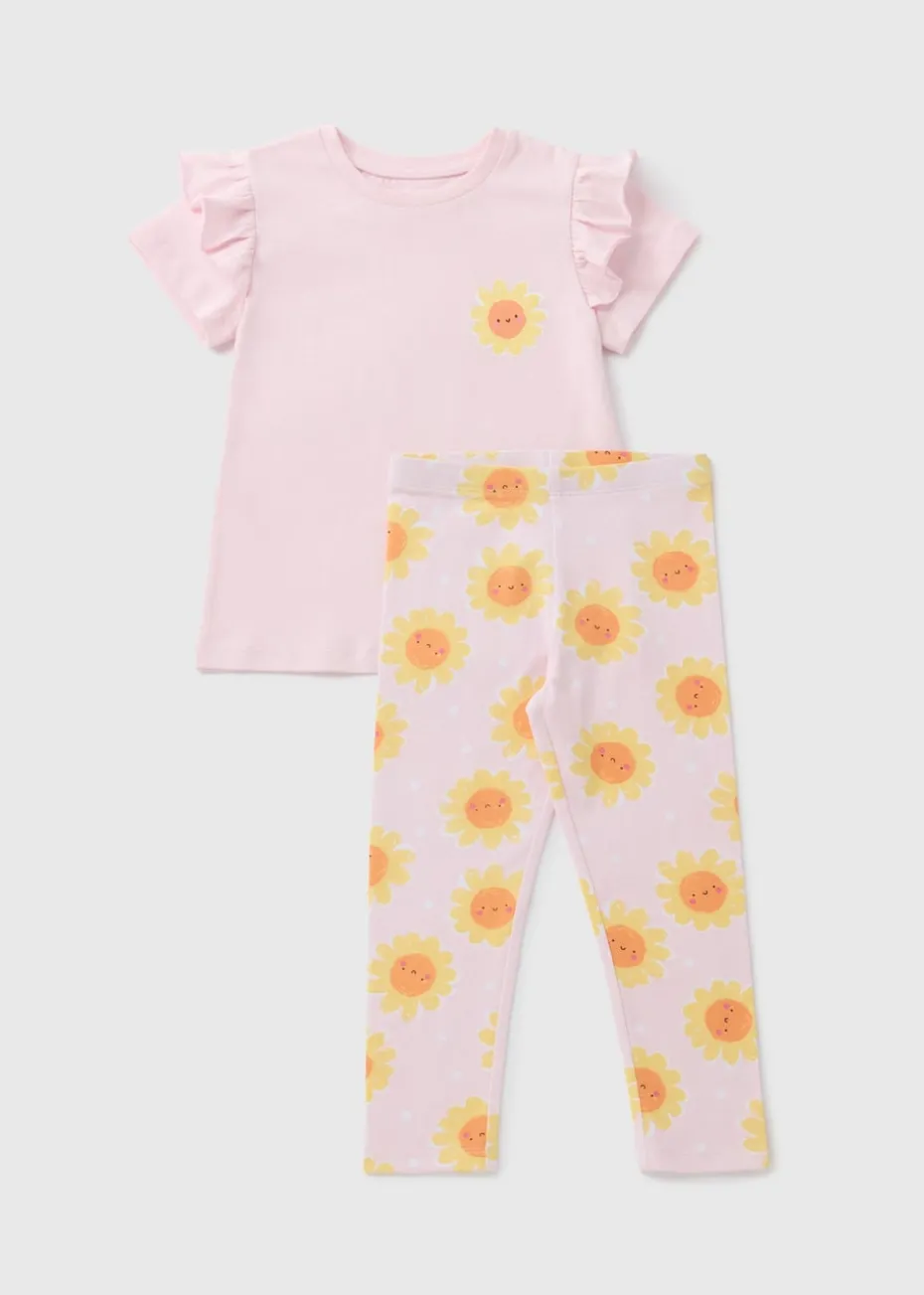 Girls Pink Floral Top & Leggings Set (1-7yrs)