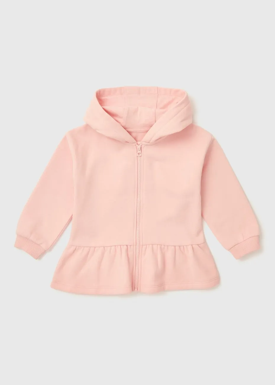 Girls Pink Heart Zip Up Hoodie (1-7yrs)
