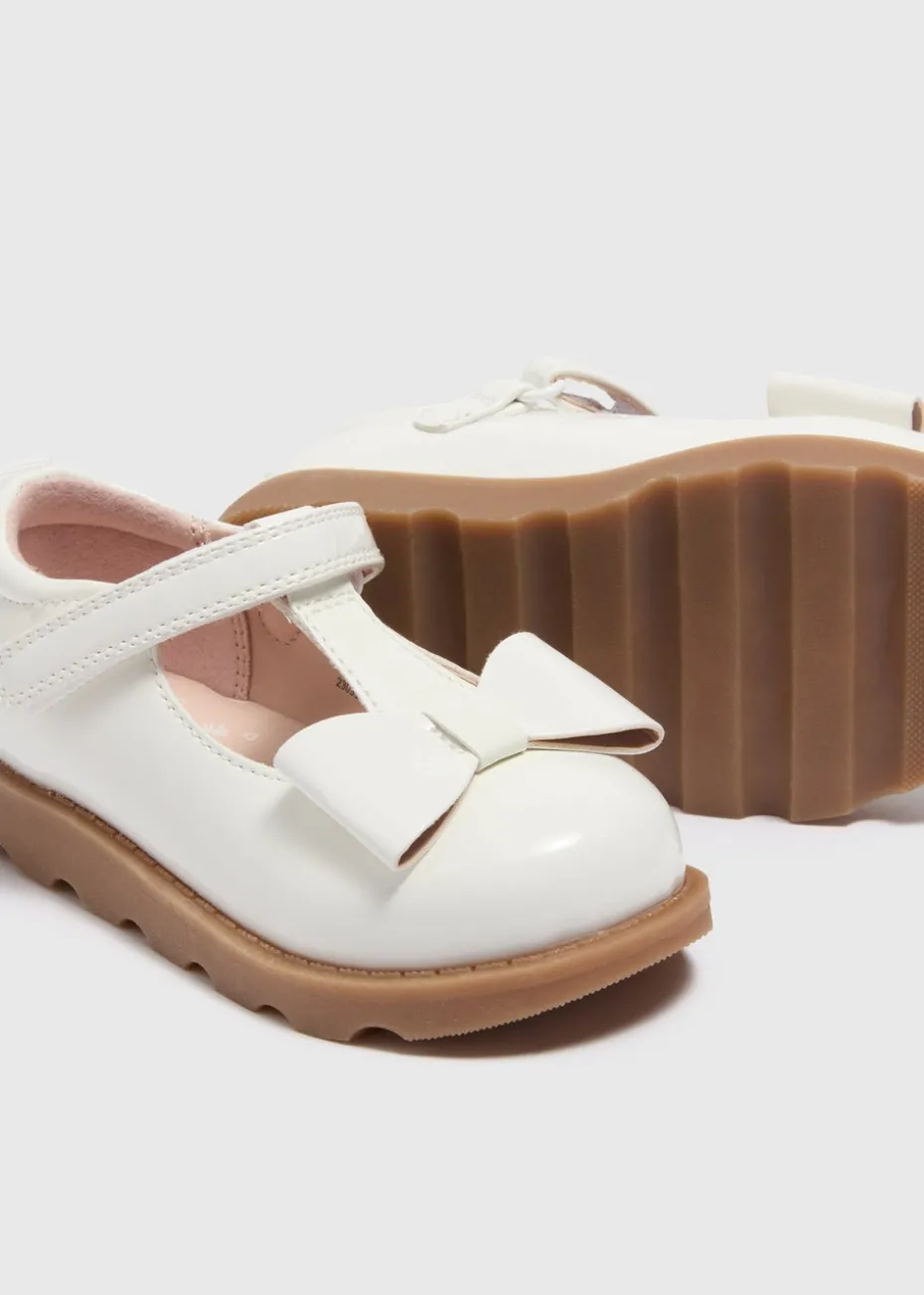 Girls White Bow T Bar Shoes (Younger 4-12)