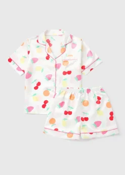 Girls White Fruit Satin Pyjama Set (4-13yrs)