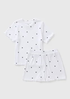 Girls White Heart Short Pyjama Set (7-13yrs)