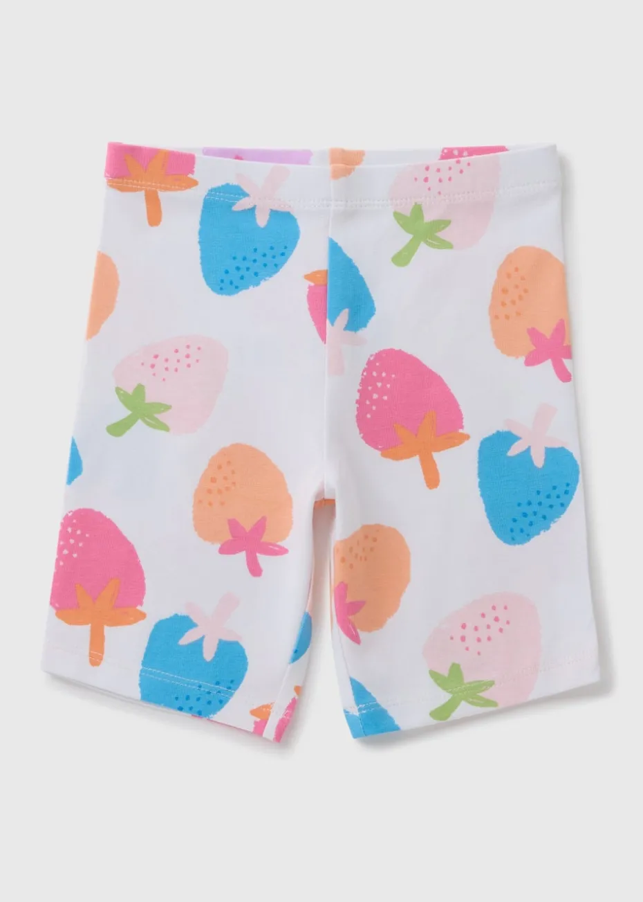Girls White Strawberry Cycling Shorts (1-7yrs)