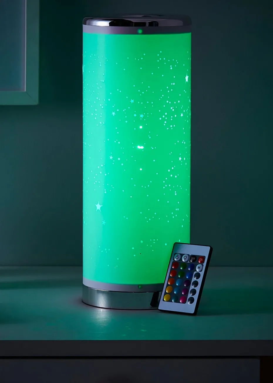 Glow LED Starburst Cylinder Table Lamp with Remote Control (36.5cm x 13cm)