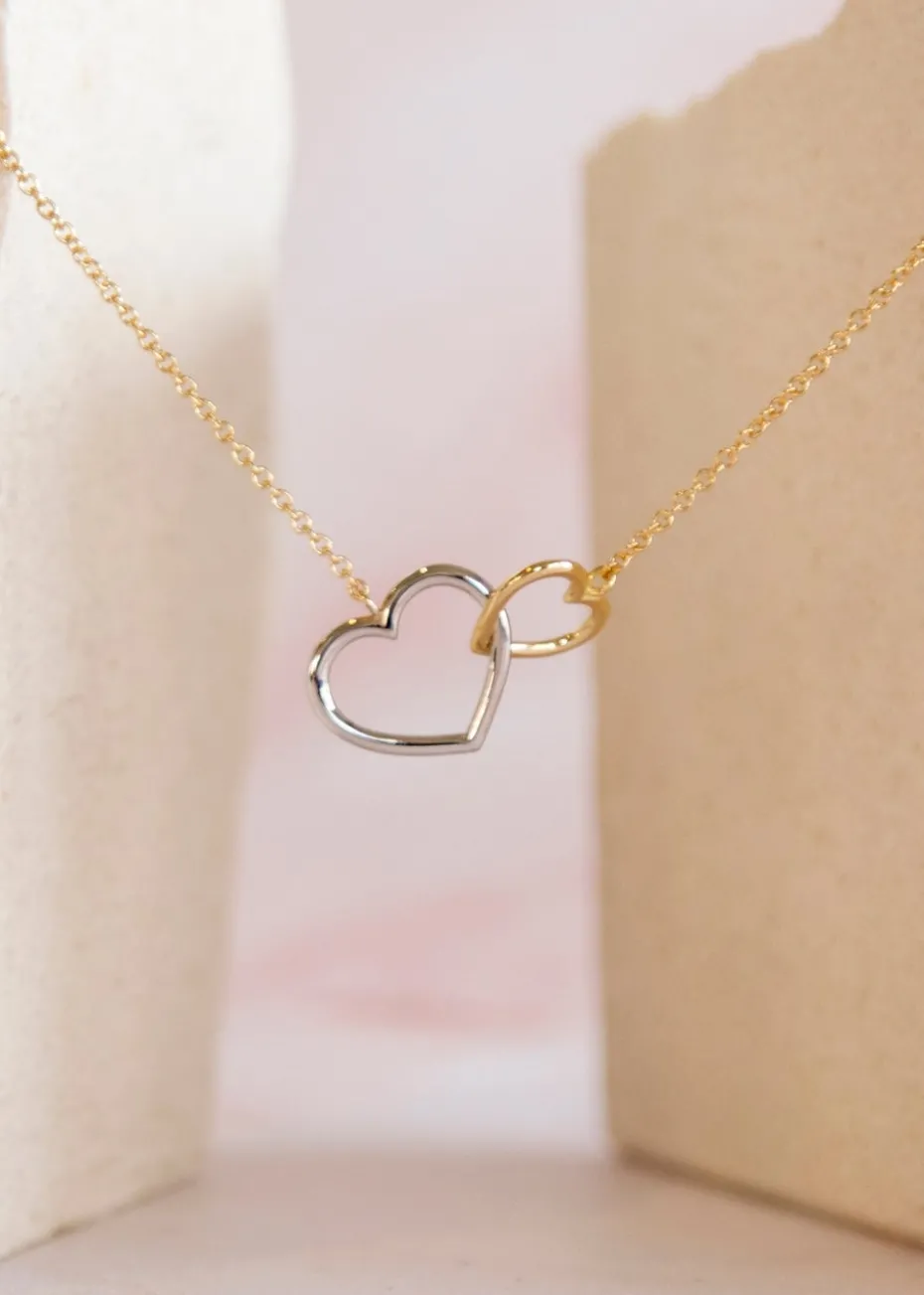 Golden Moments 9ct 2-Colour Gold Interlocked-Hearts Necklace