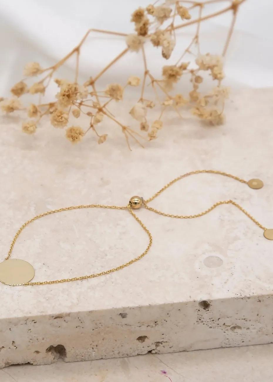 Golden Moments 9ct Yellow Gold Disc Trace Chain Slider Bracelet