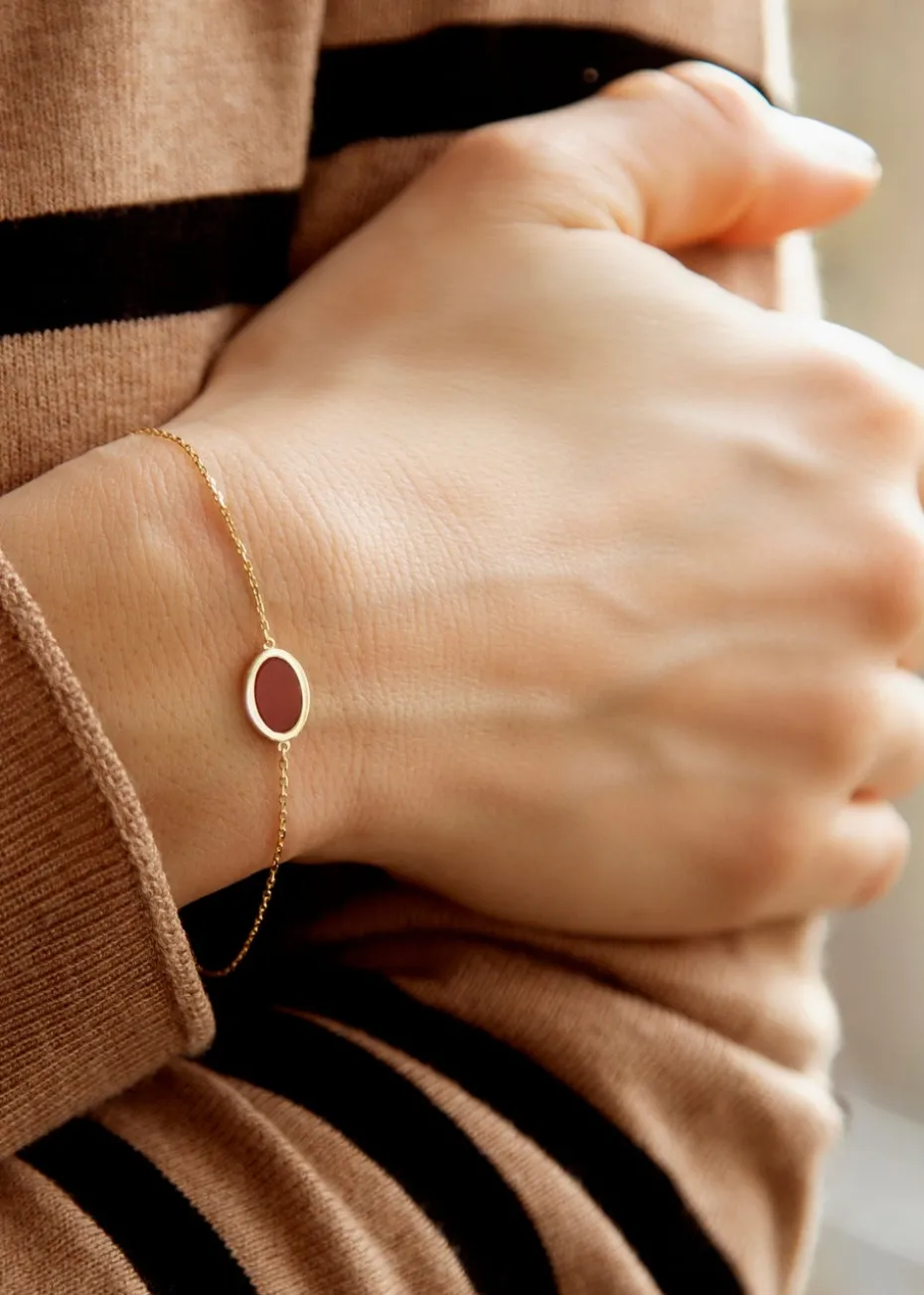 Golden Moments 9ct Yellow Gold Oval Carnelian Bracelet