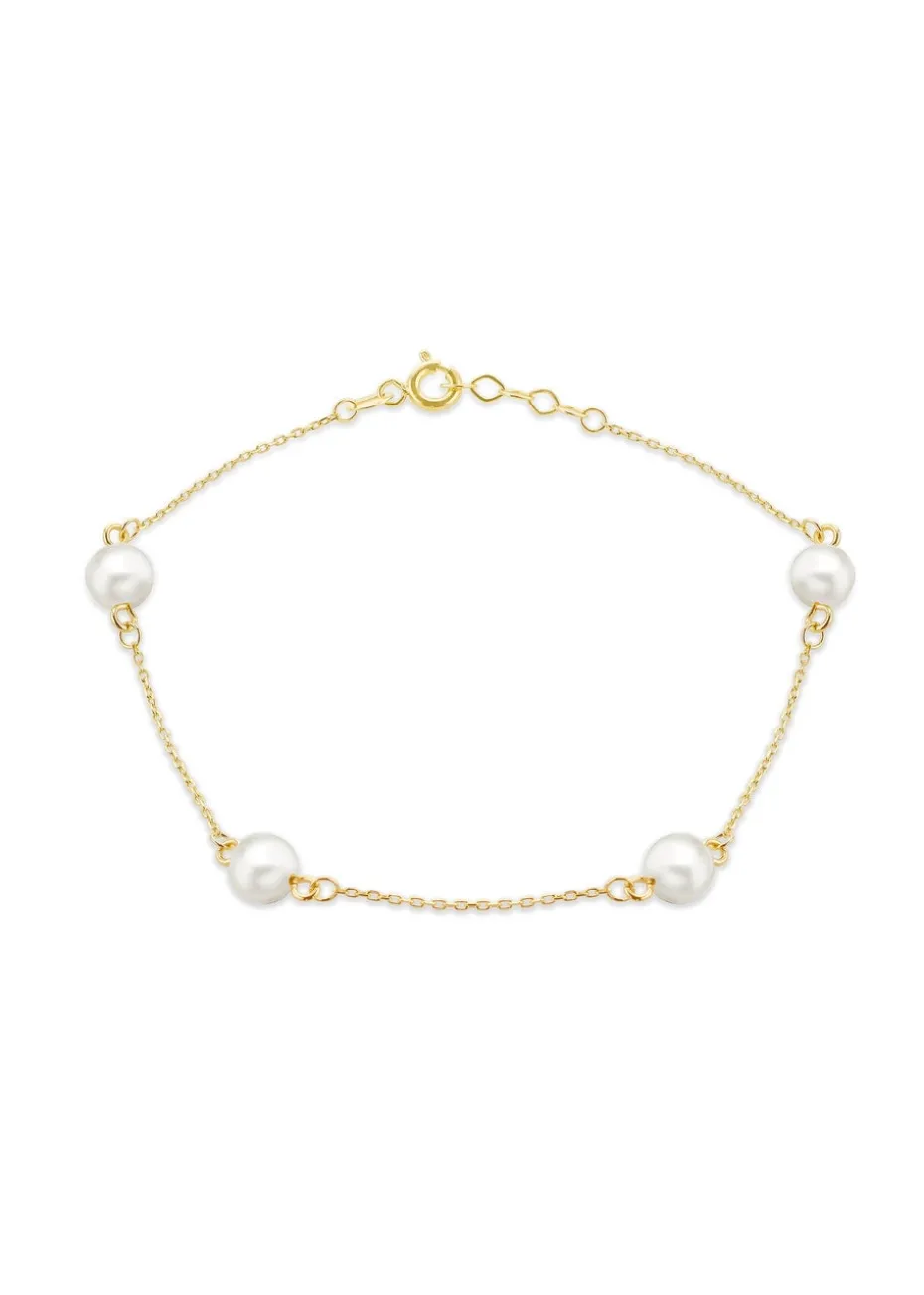 Golden Moments 9ct Yellow Gold 6mm Pearl Station Adjustable Bracelet
