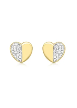 Golden Moments 9ct Yellow Gold CZ Half-Pave Set Heart Stud Earrings
