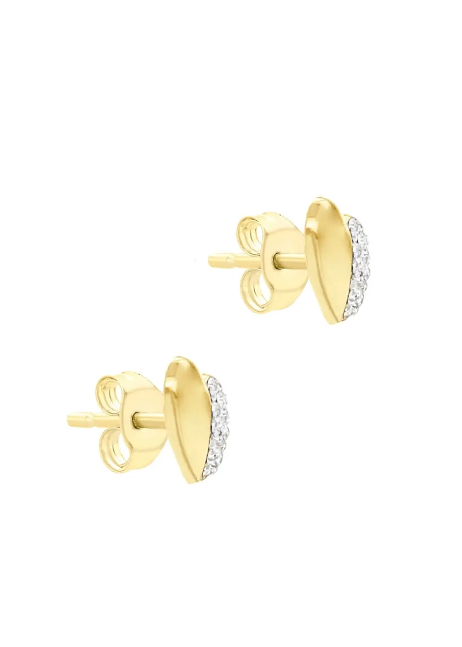 Golden Moments 9ct Yellow Gold CZ Half-Pave Set Heart Stud Earrings
