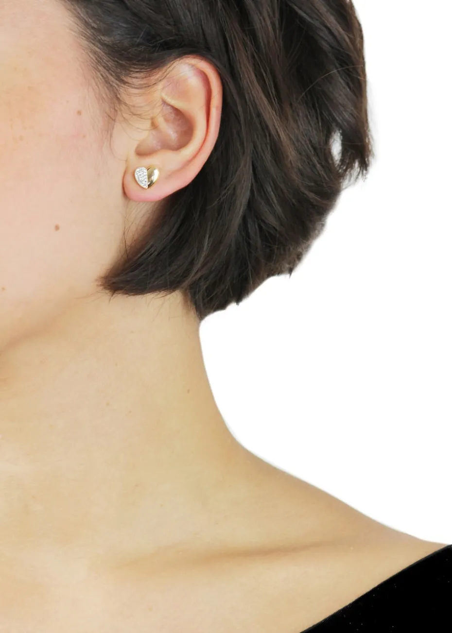 Golden Moments 9ct Yellow Gold CZ Half-Pave Set Heart Stud Earrings