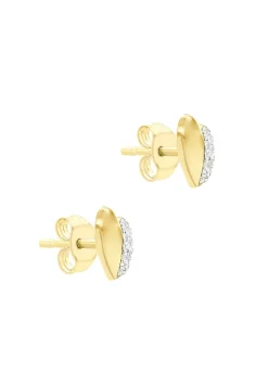 Golden Moments 9ct Yellow Gold CZ Half-Pave Set Heart Stud Earrings