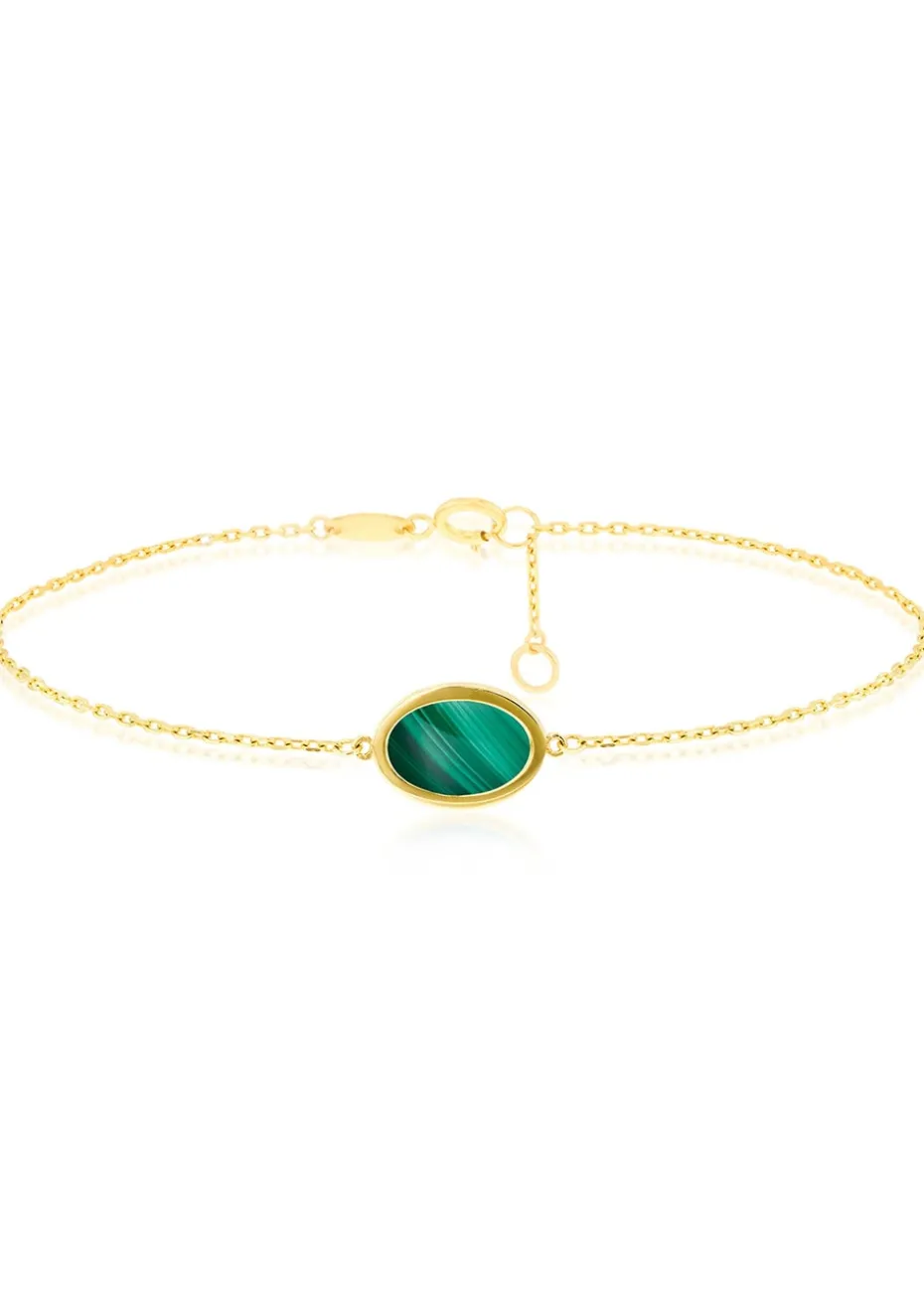 Golden Moments 9ct Yellow Gold Oval Malachite Bracelet