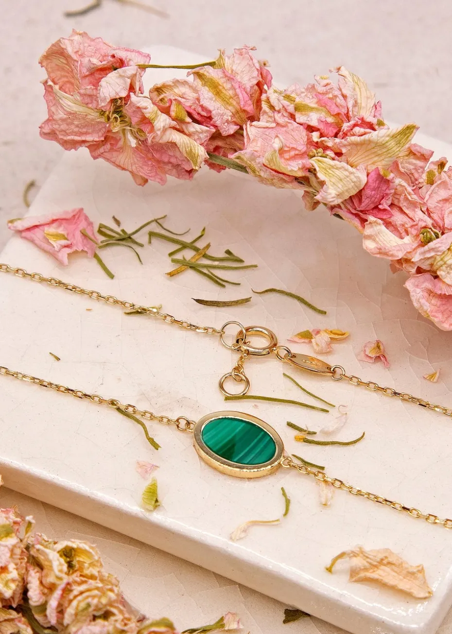 Golden Moments 9ct Yellow Gold Oval Malachite Bracelet