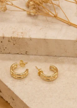 Golden Moments 9ct Yellow Gold DoubleTube HalfHoop Earrings