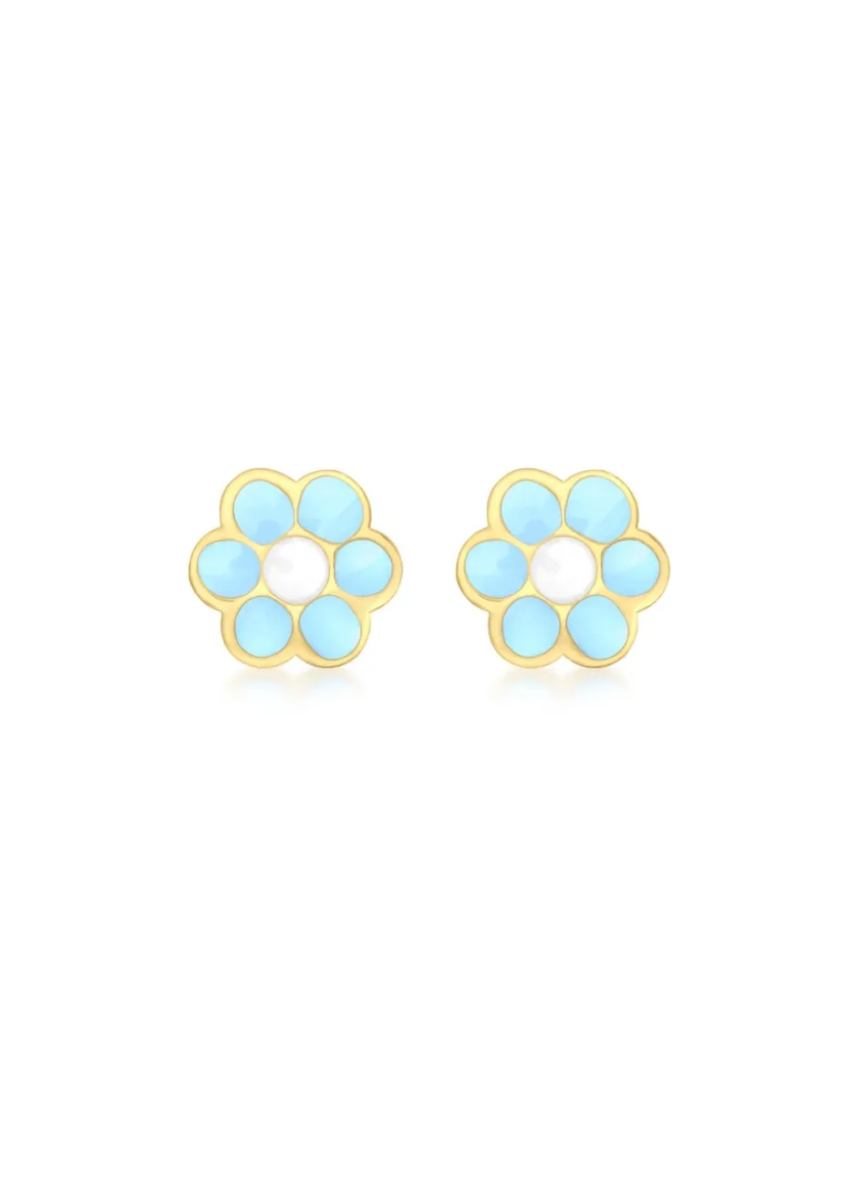 Golden Moments 9ct Yellow Gold Blue Enamel Flower Stud Earrings