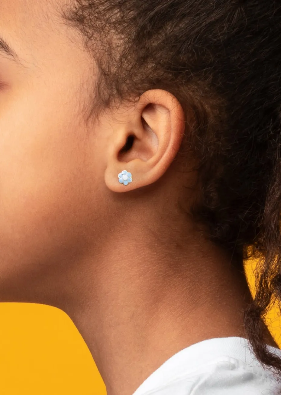Golden Moments 9ct Yellow Gold Blue Enamel Flower Stud Earrings