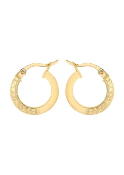 Golden Moments 9ct Yellow Gold Tube Diamond Hoop Cut Creole Earrings