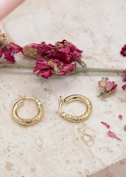Golden Moments 9ct Yellow Gold Tube Diamond Hoop Cut Creole Earrings
