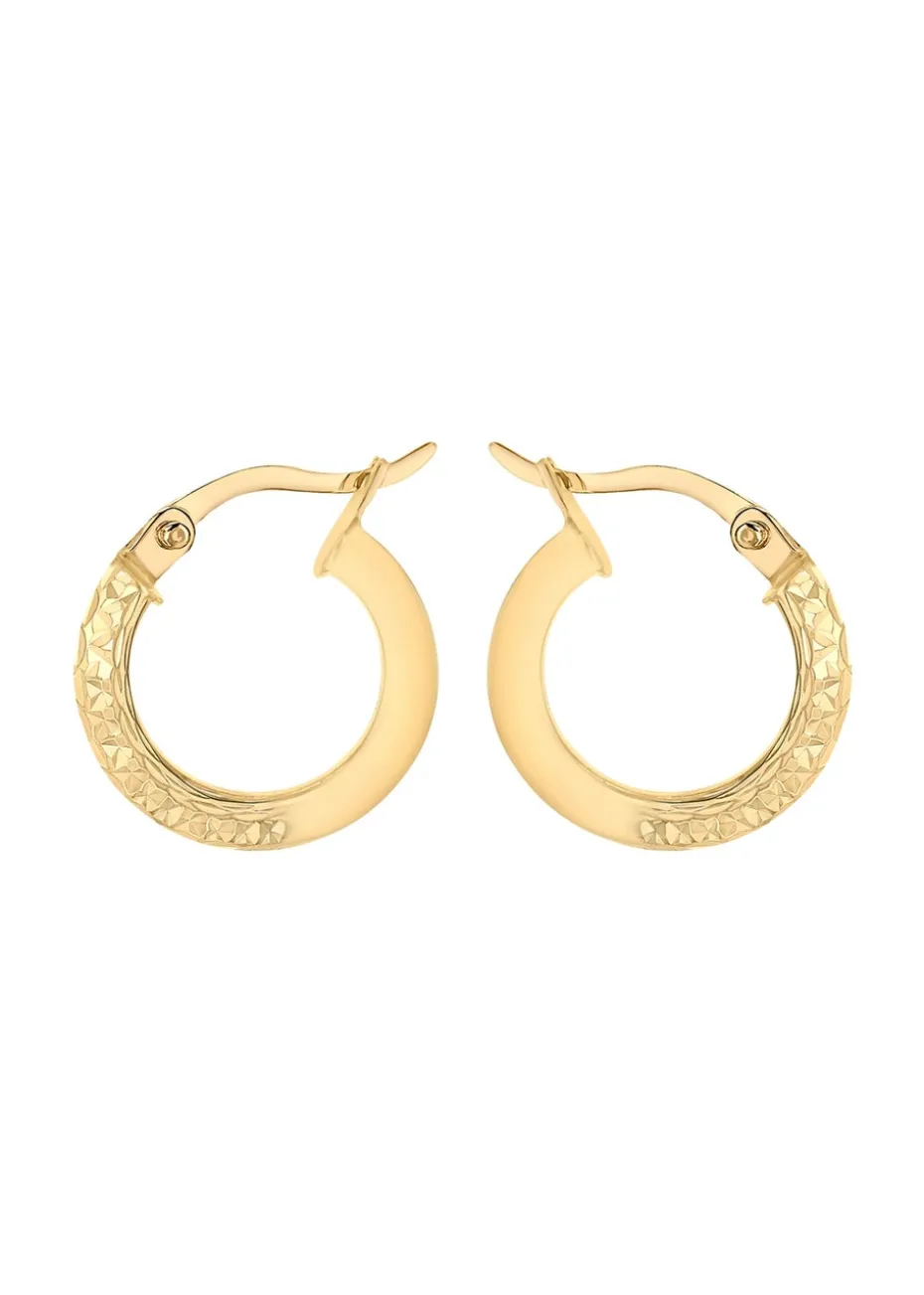 Golden Moments 9ct Yellow Gold Tube Diamond Hoop Cut Creole Earrings