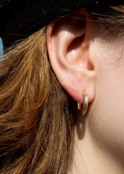 Golden Moments 9ct Yellow Gold Tube Diamond Hoop Cut Creole Earrings