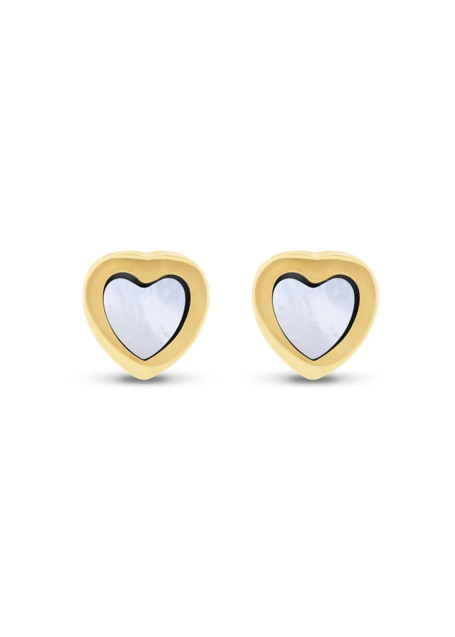 Golden Moments 9ct Yellow Gold Mother of Pearl Heart Stud Earring