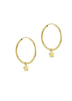 Golden Moments 9ct Yellow Gold Plain Hoop With Star Drop Earring