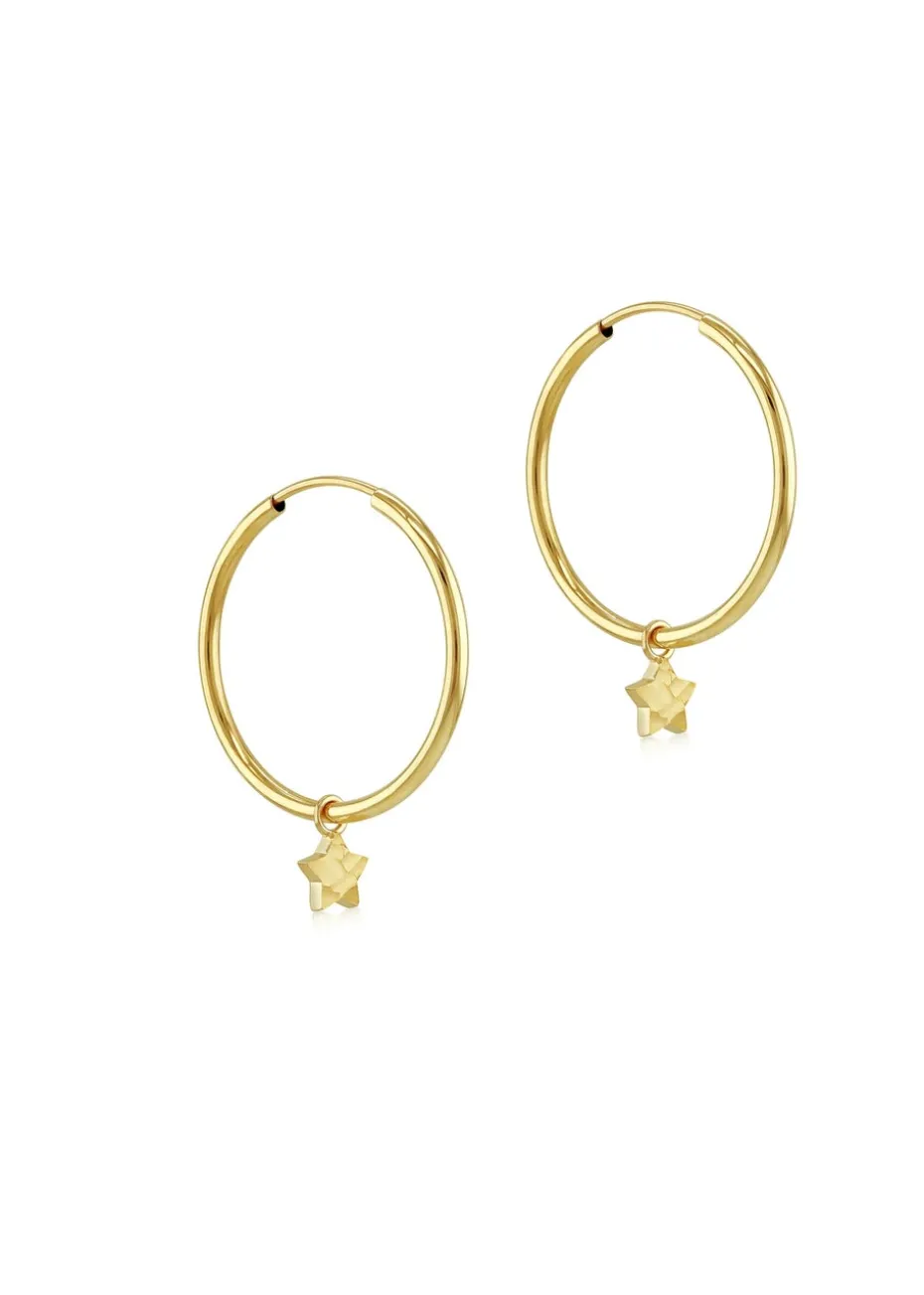 Golden Moments 9ct Yellow Gold Plain Hoop With Star Drop Earring