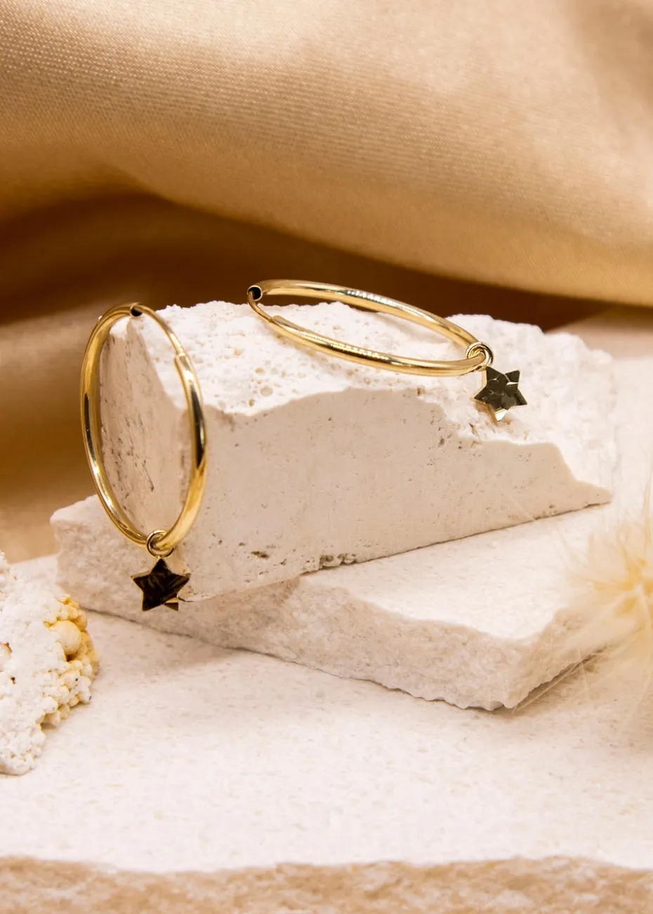 Golden Moments 9ct Yellow Gold Plain Hoop With Star Drop Earring