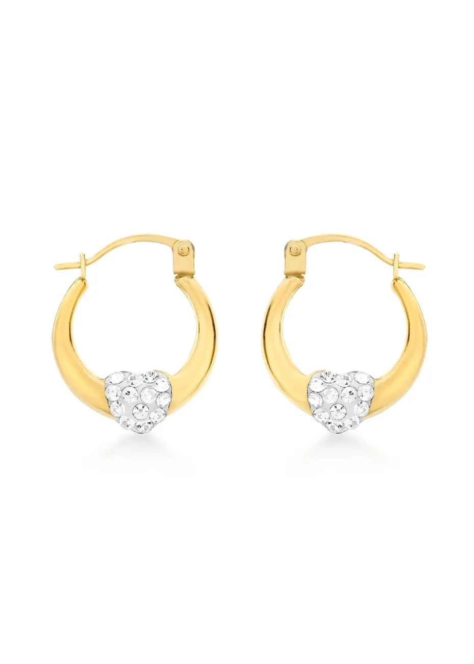 Golden Moments 9ct Yellow Gold Crystalique Heart Creole Earrings