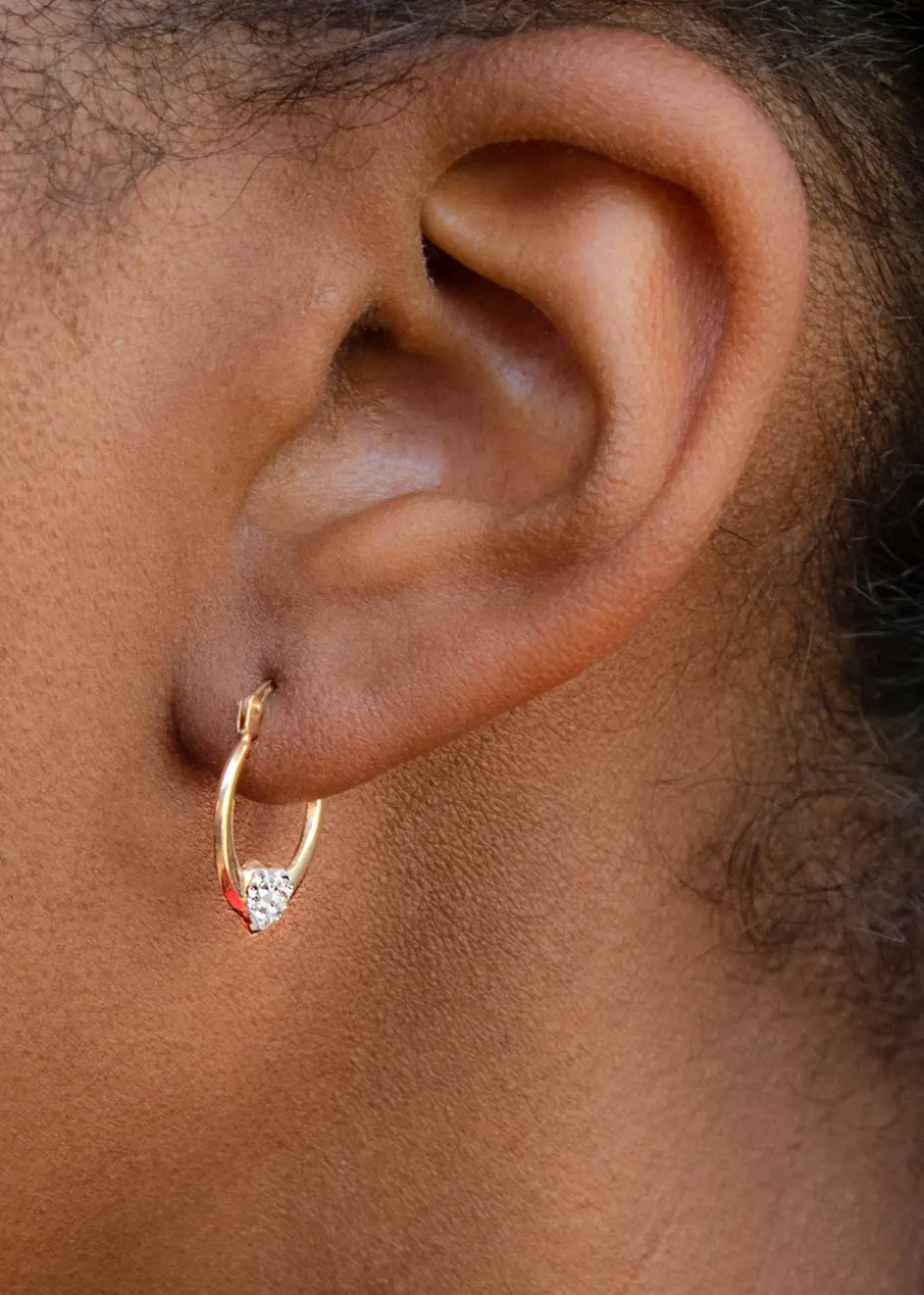 Golden Moments 9ct Yellow Gold Crystalique Heart Creole Earrings