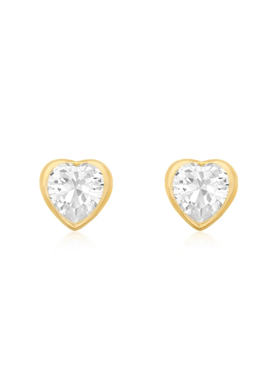 Golden Moments 9ct Yellow Gold CZ Heart Stud Earrings