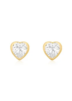 Golden Moments 9ct Yellow Gold CZ Heart Stud Earrings