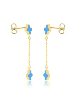 Golden Moments 9ct Yellow Gold  Turquoise Clover Petals Drop Stud Earrings